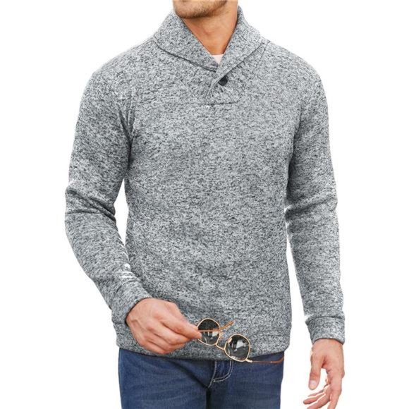 Men Dress Shawl Collar Pullover Sweatshirt Fashion Slim Fit Knit